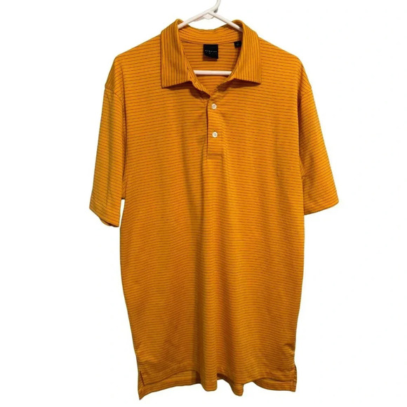 Dunning Golf Mens Mustard Yellow with Black Stripes Polo Shirt - Size Large - Picture 2 of 5